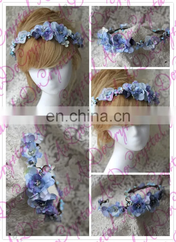 Aidocrystal elegance blue artificial flower crown fascinators, wedding party tiaras for women