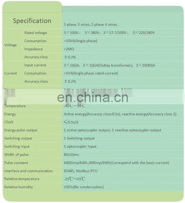 Acrel DIN rail three phase KWH energy power meter ADL3000-E/C with RS485 communication