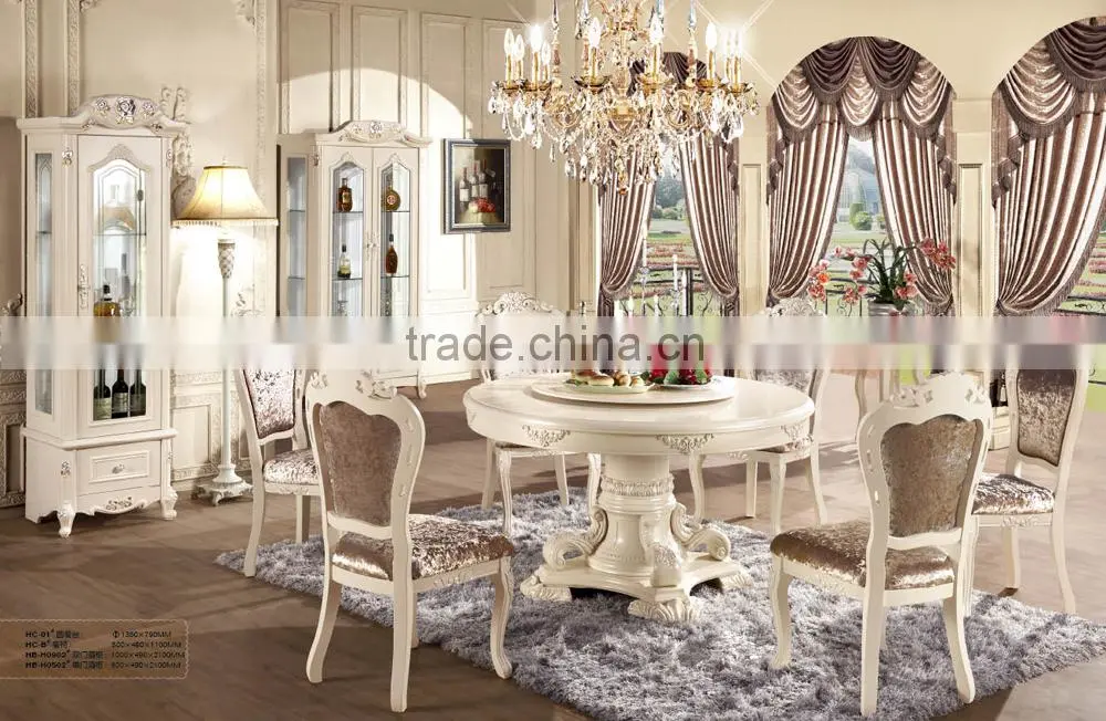 New European style white Round wooden dining table with 5 seats