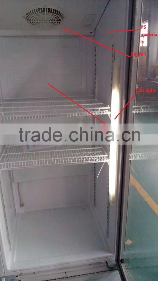 Tempered glass door big side LED light showcase for south america market
