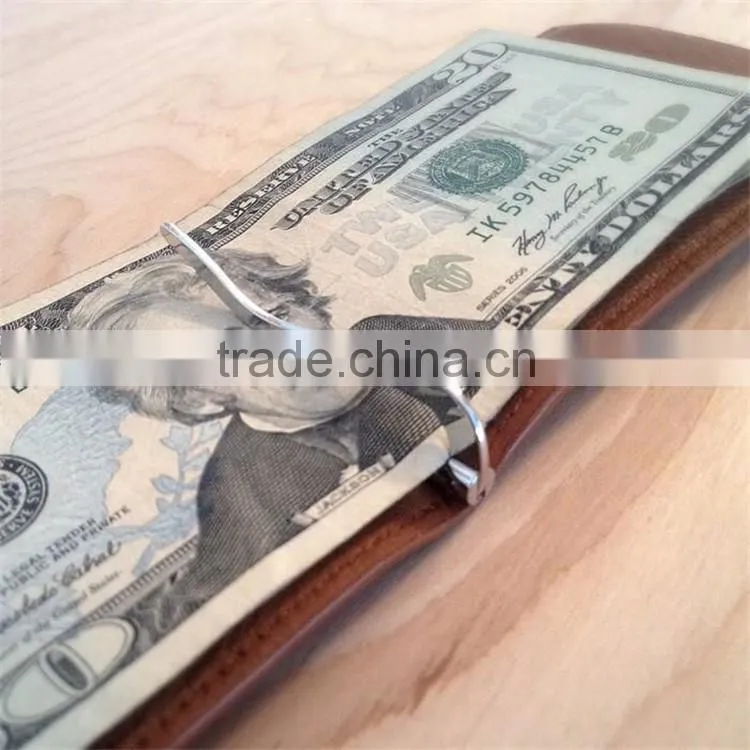 Bifold wallet brown leather money clip with card sot Super thin money clip wallet