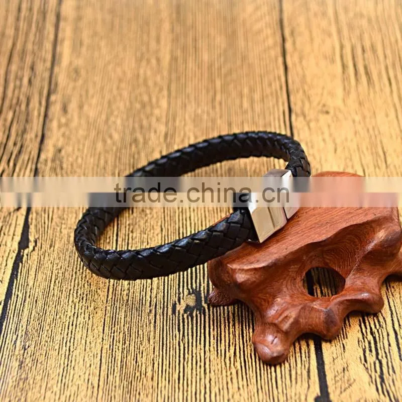 Customized logo bio magnetic clasp bracelet genuine leather man bracelet