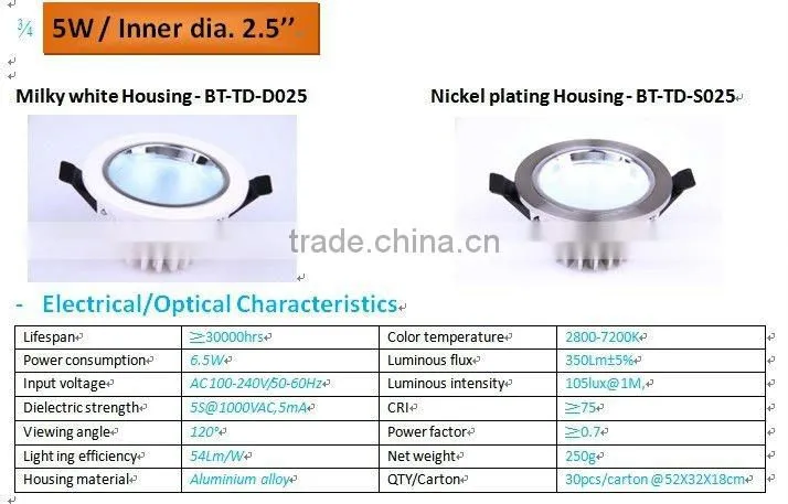 5W high lumen 350LM SMD led downlight