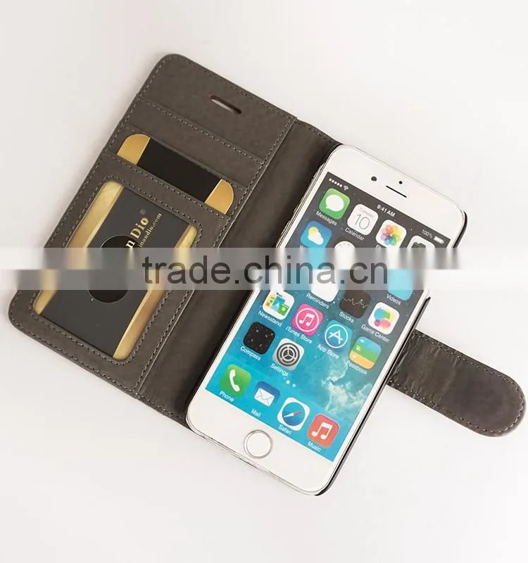 High Quality Genuine Leather Mobile Phone Flip Cover Case for iPhone 6