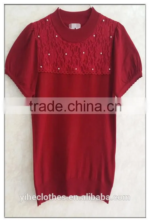 Decent little turtle neck knitting wear short-sleeve lace pullover