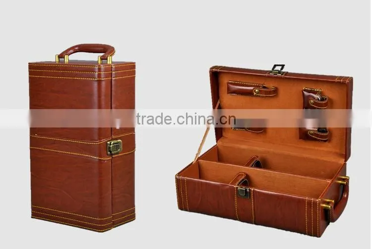 Wholesale Handmade 2 Bottles With Tools And Lock Leather Wine Gift Boxes