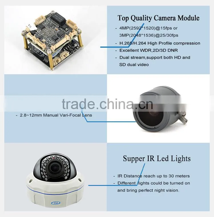 New products 3mp ip poe cameras vari-focal domes h264 h265 poe ip external dome camera