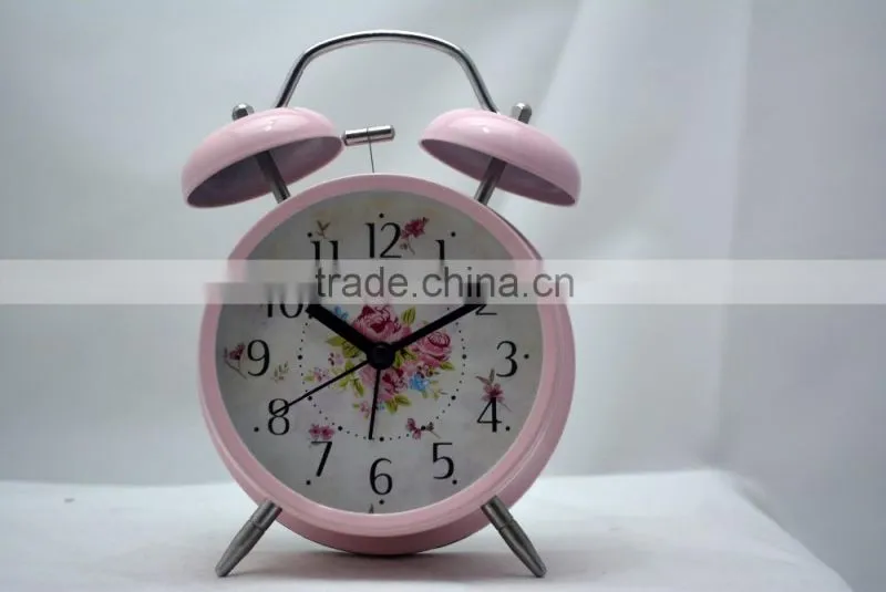 Rural flower metal besides decoration alarm clock for wedding souvenir