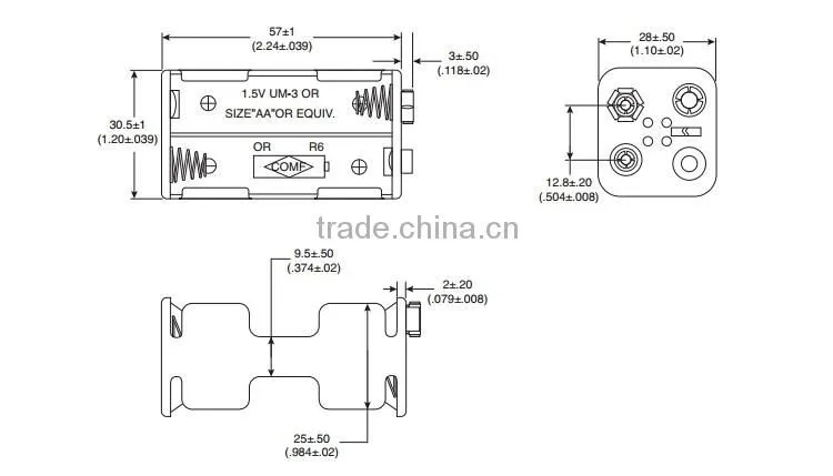4 AA Battery Holder with Snaps,AA battery holder ,BH343B battery holder ,