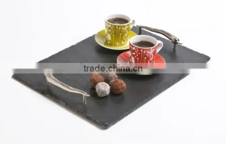 medium rectangular shaped slate square serving tray with handles