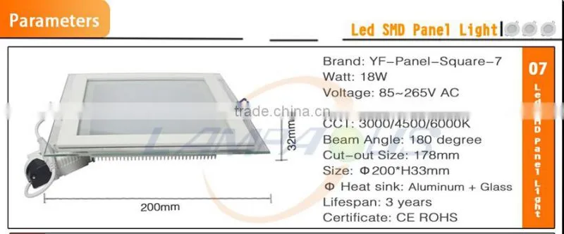 Wholesale price flat square 180 degree ceiling down light smd led 6w 12w 18w light panel