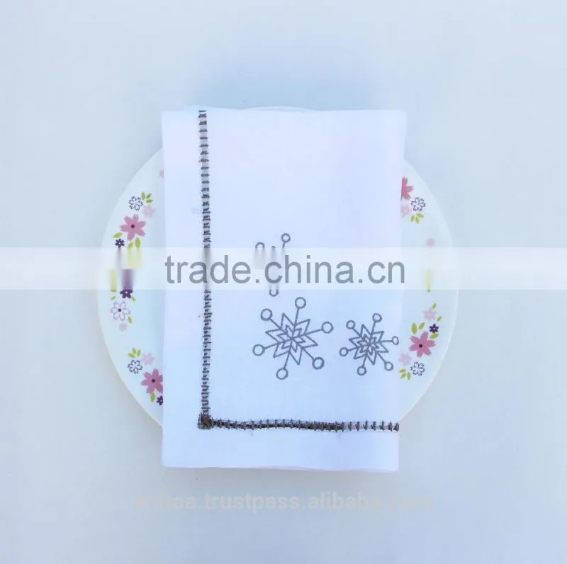 Hand hemstitched linen napkin,snowflake embroidered napkin