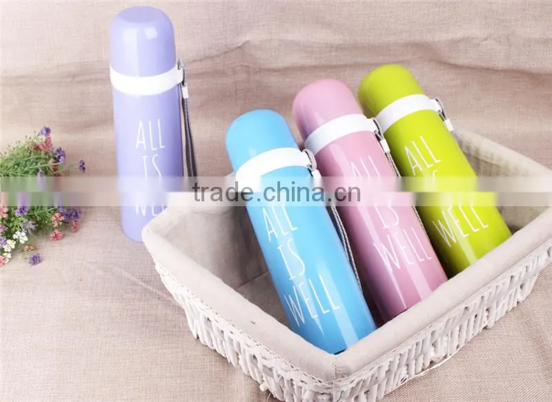 wholesale china fashion english word bullet vacuum flask with plastic cup