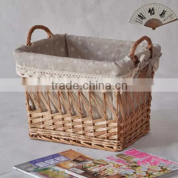 wholesale oval dark brown wicker storage basket for home decoration with fabric liner and side handles factory supply