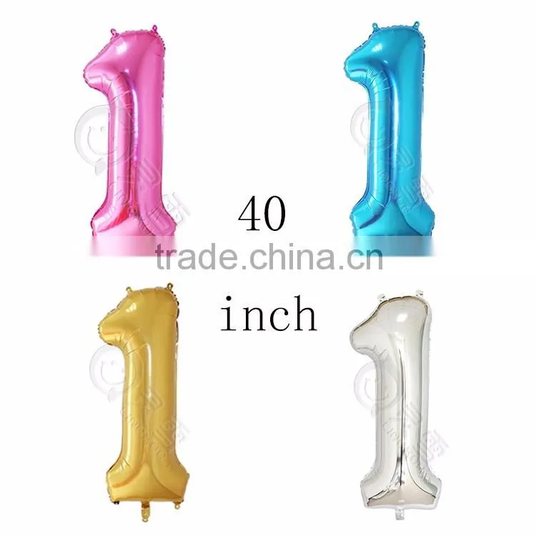 blue pink self inflatable number balloon foil 40" helium