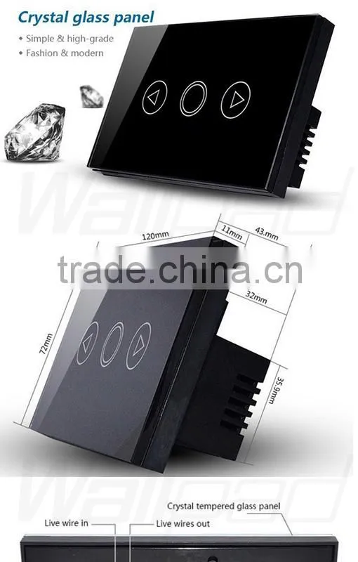 Wallpad LED Black Crystal Glass 110~250V US/Australia Standard 1 gang Electrical Digital Remote Control Touch Light Switch