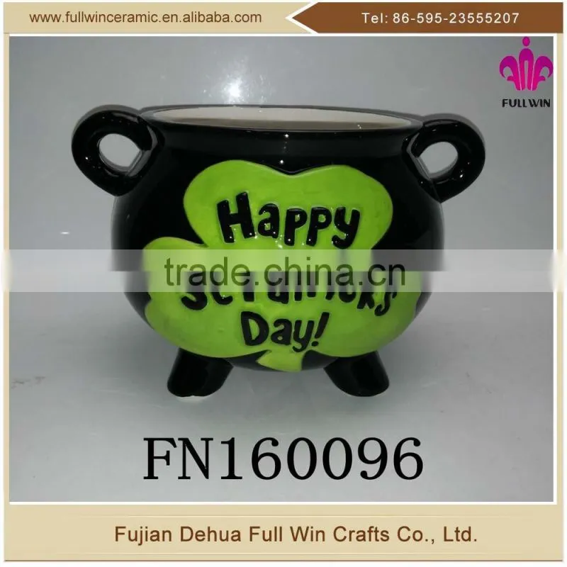 Happy St Pattick's Day Ceramic Jar with double handle