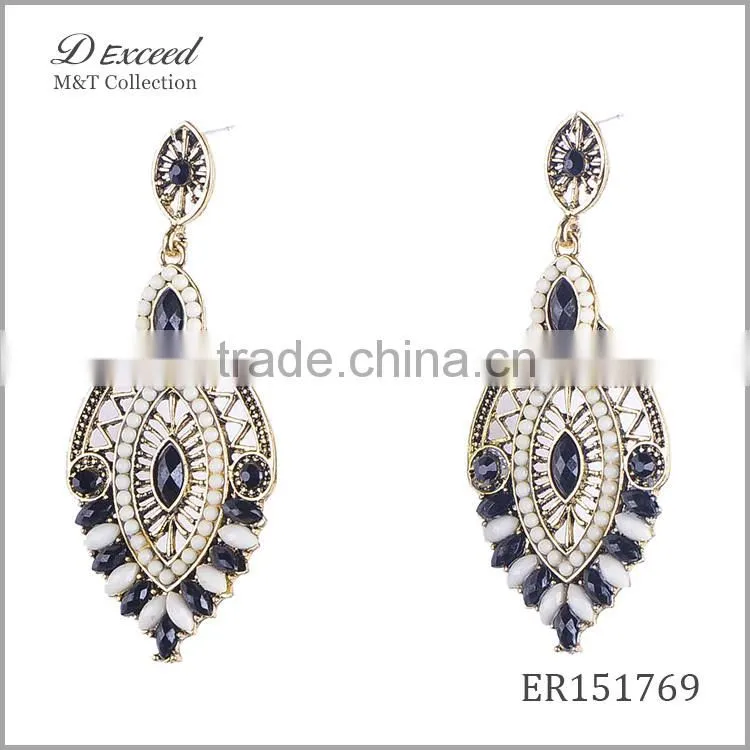 Wholesale Jewelry New Designs Women's Ethnic Resin Beaded Earrings Leaf Gold/Silver Plating Drop Earrings