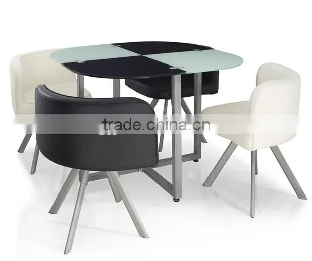 Space saving modern dining table with 4 chairs