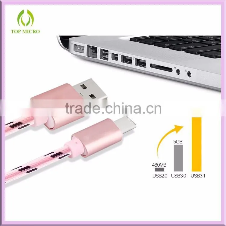 2016 Fashion Portable Fast Charging Nylon Cable Type-C to USB2.0 Data Line