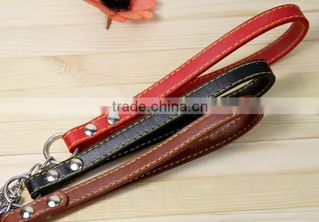 Pet Leashes Metal Chain Lead With Leather Handles