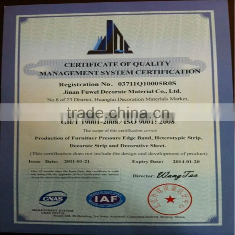 pvc edge banding with gold film covered