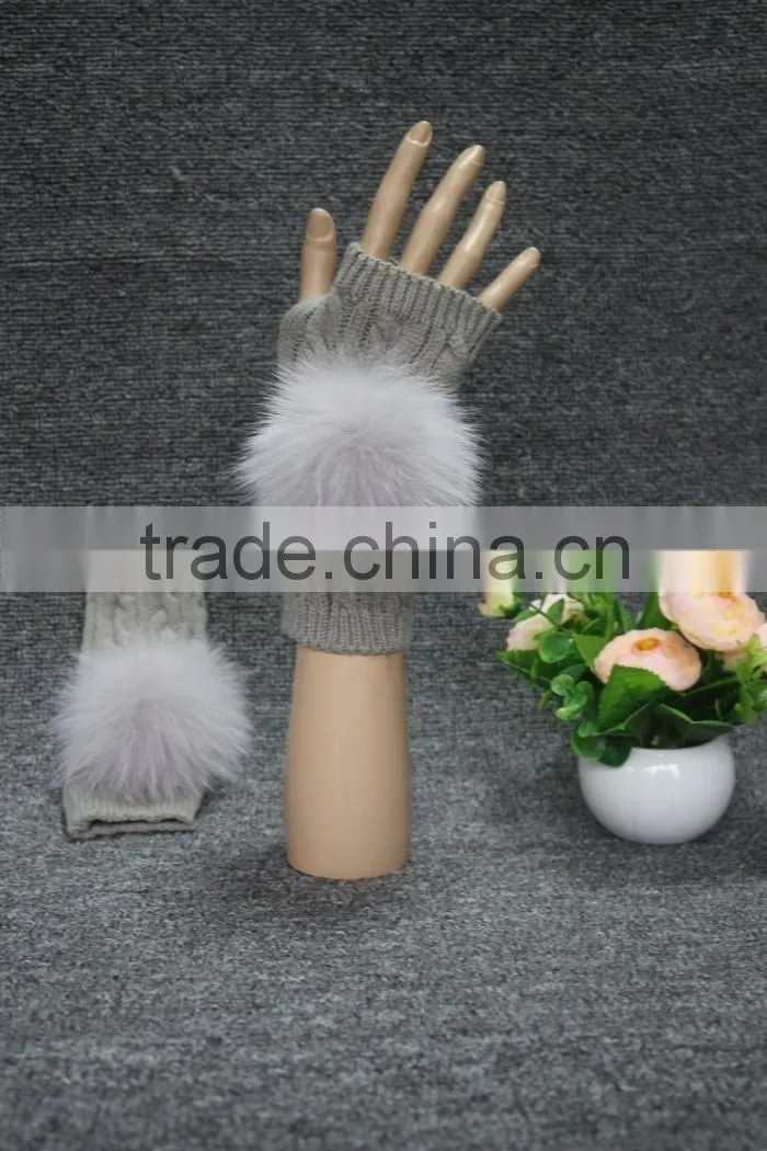 Factory price women's leather gloves with rex rabbit fur/black gloves