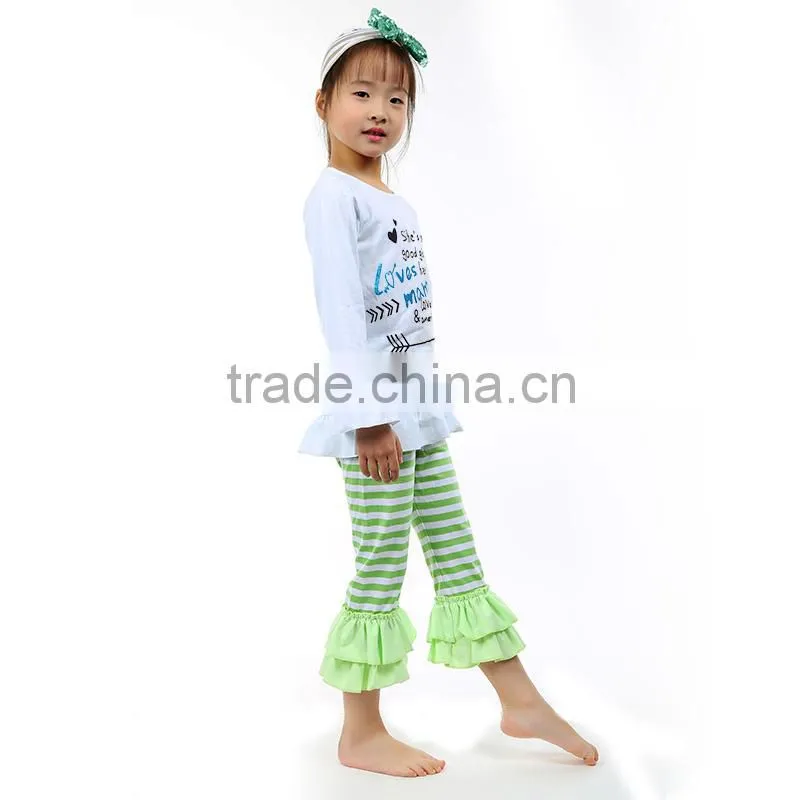Persnickety remake children boutique clothing set kid green stripe ruffle pants outfits for girls Clothing Sets
