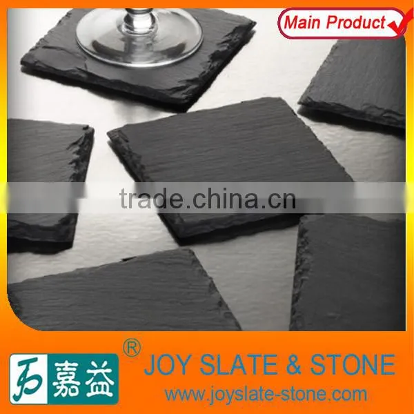 Square shaped black slate teacup mats and pads