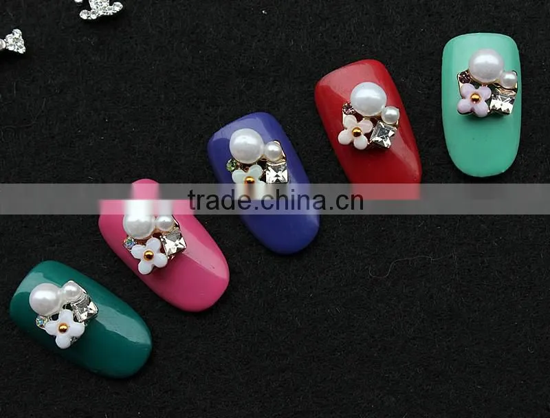 new design big stone pearl flower butterfly bow finger nail rhinestone jewelry