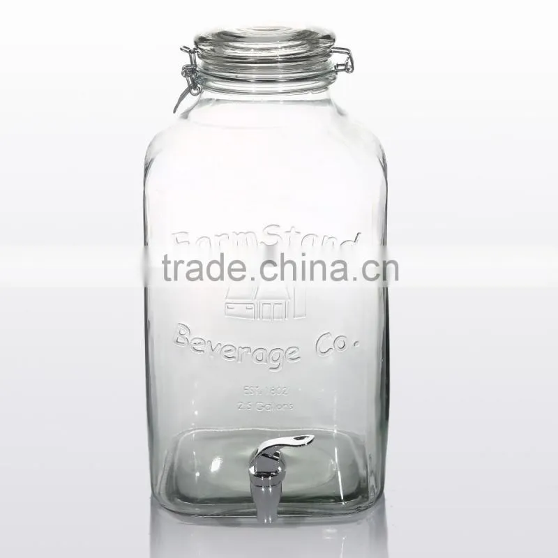 10L Unique Clear Glass Beverage Dispenser With Clip