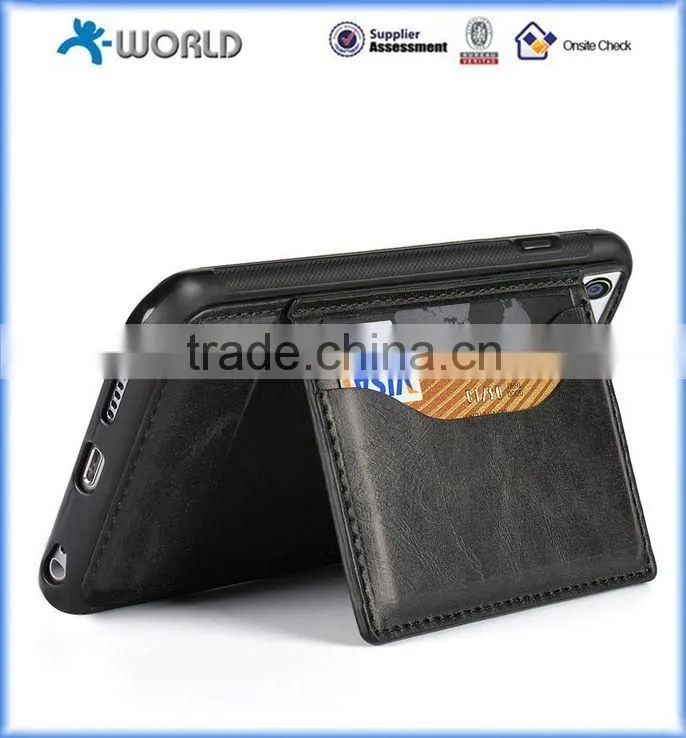 PU Leather Skin TPU Case for iPhone 6S/6 Plus with Card Slot and Stand