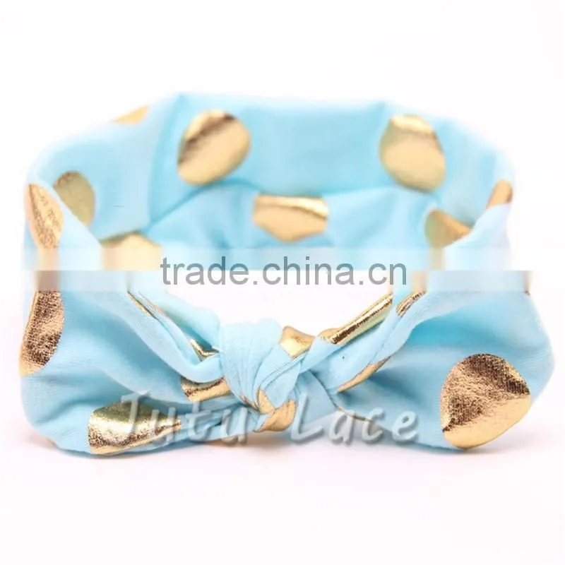 Flashing gold polka-dots bow headband- hair bow headwrap-stretchy knotted headwraps