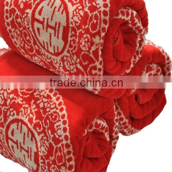 High quality Red Jacquard wedding cotton gift towel