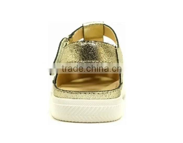 2016 Summer Beautiful Girls Closed Sandals with Gold Genuine Leather