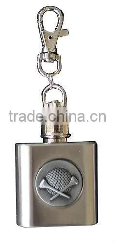 1oz stainless steel mini hip flask keychain