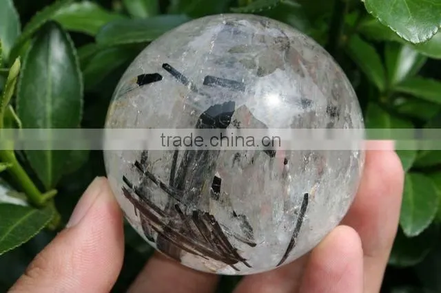 59mm(2.3") black Tourmaline Quartz Sphere, Crystal Ball Language Option French