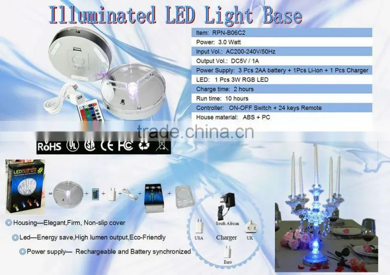 Rechargeable multi-color led centerpiece light base 6 inch led vase lighting base for wedding/ party decoration
