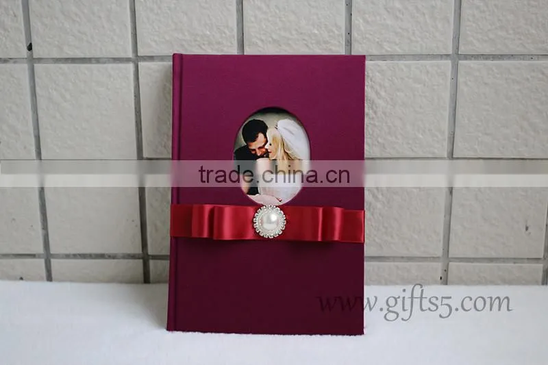 Custom Handmade Luxury dark Fuchsia wedding guest book with you own photo