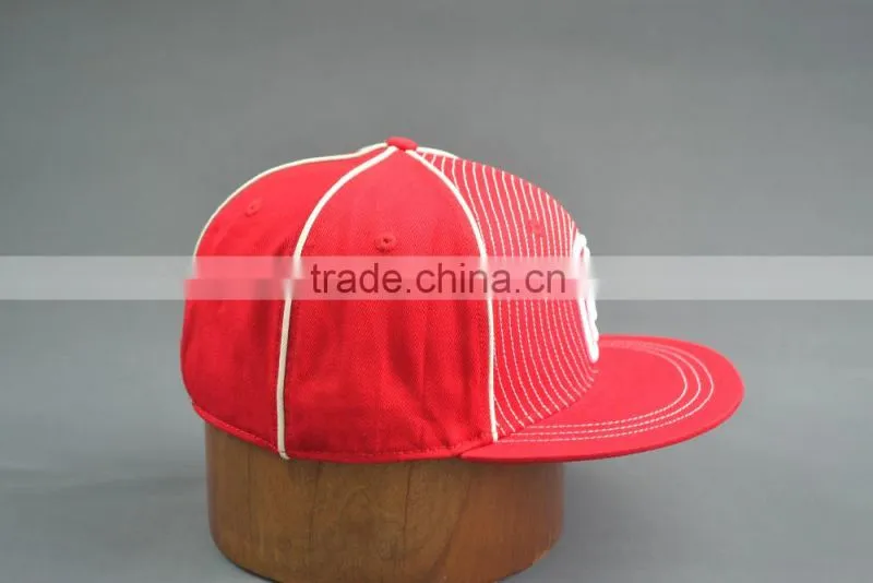 Red flat brim fitted caps with custom logos