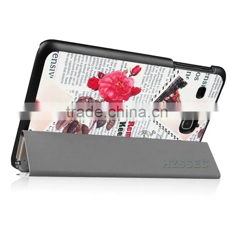 Three folding leather case paint old newspapaer pattern stand tablet case for Samsung Galaxy Tab E8.0 protective slim hard case