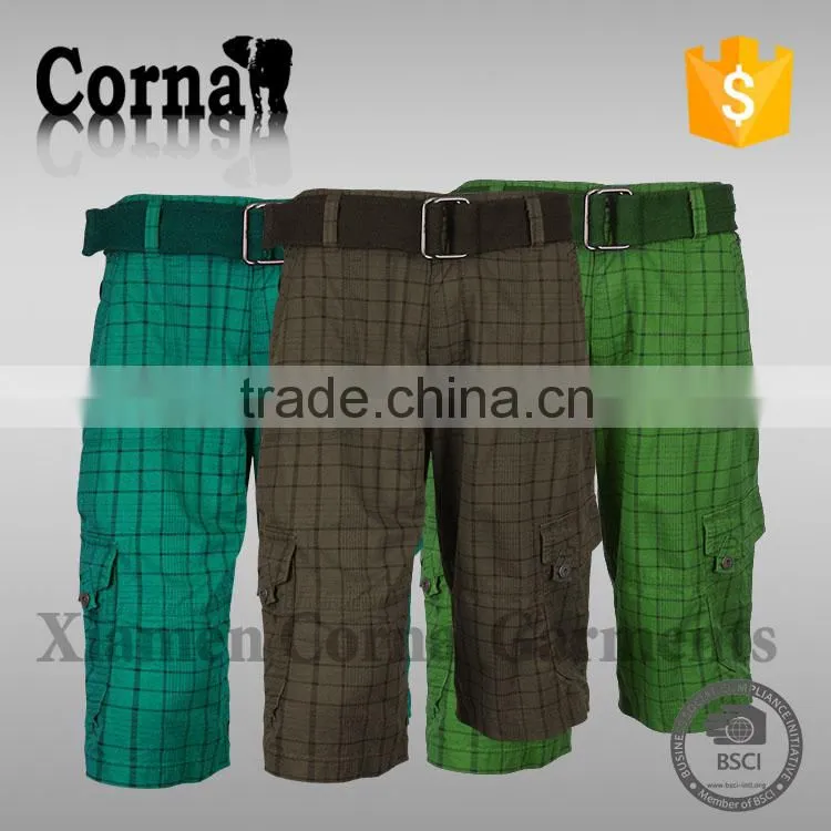 Men multi pocket adjustable waist eco-friendly polyester quick dry men fancy shorts with low price