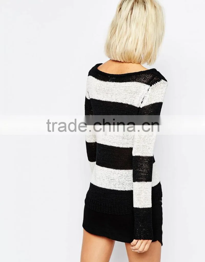 High fashion design wool ribbed pullover cashmere sweater pullover wide tripe pullover