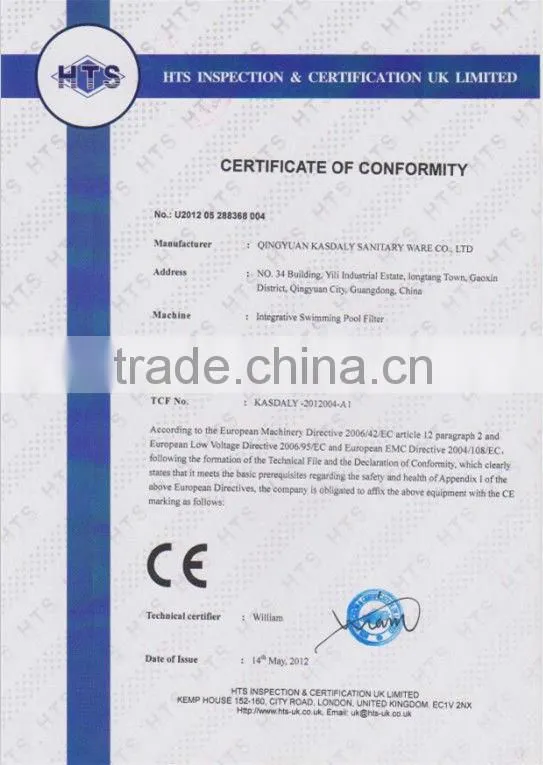 Wall mounted pipeless filter for swimming pool