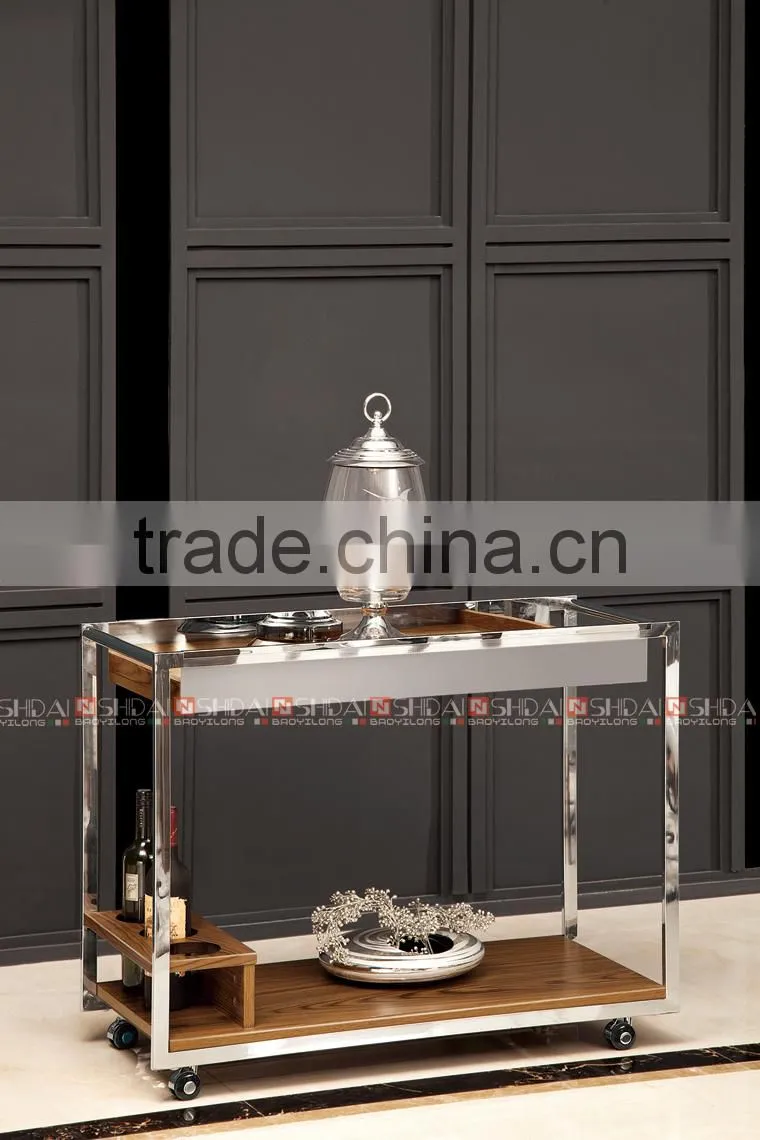 2 Tiers Dining Trolley Kitchen Serving Restaurant Wooden Mobile Buffet Car N-6406