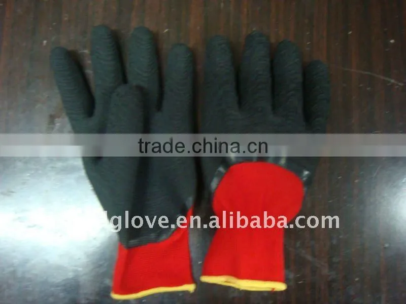 Welding gloves .13G Red Nylon with palm open back coated black Crinkle latex gloves , Knit wrist . latex gloves
