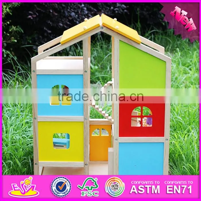2016 new design baby wooden doll house, top fashion kids wooden doll house, educational children wooden doll house W06A155