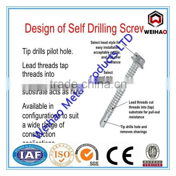 C1022a galvanized Hex head self drilling screw/roofing galvanized self-drilling screw EPDM washer