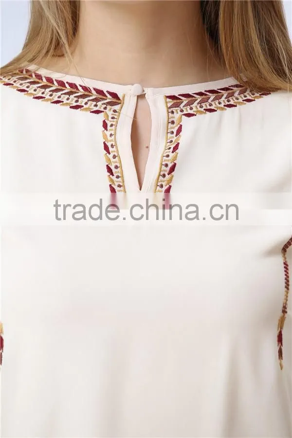Latest top fashion design casual lady embroidery blouse