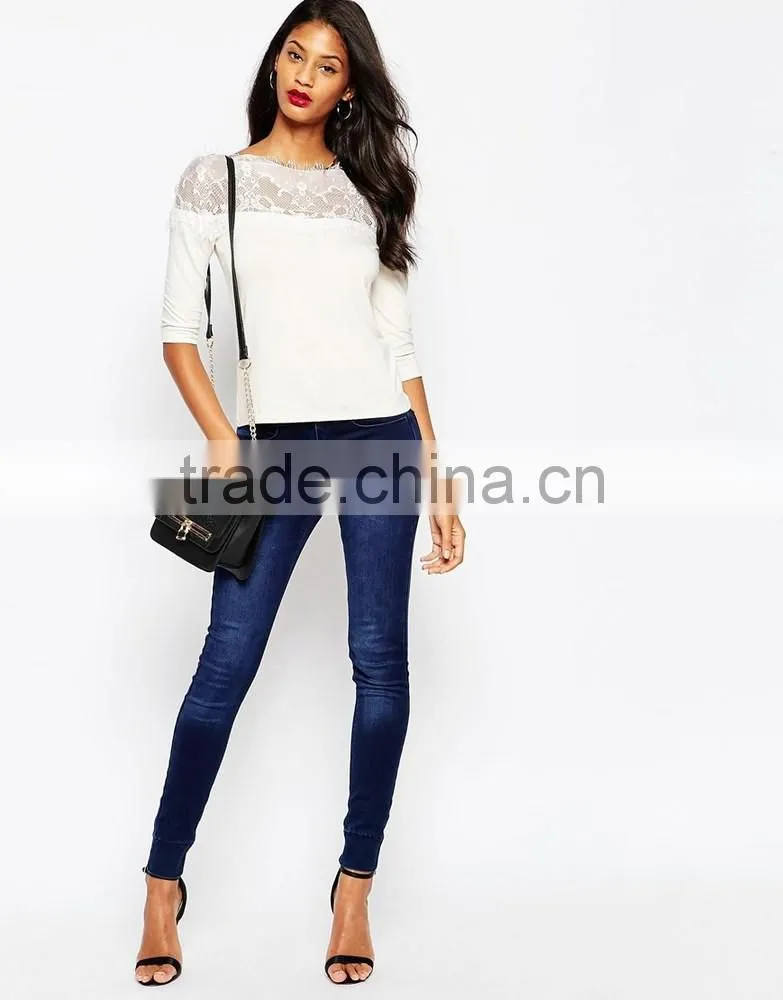 China factory OEM ODM 2015 new fashion customized Top and blouse With Lace Off Shoulder